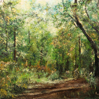 Painting titled "BALADE EN FORÊT" by Paul Equinet, Original Artwork, Oil