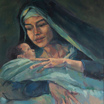 Painting titled "Nativité" by Caro Fleury, Original Artwork, Oil