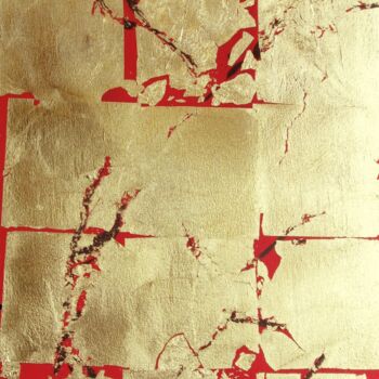 Картина под названием "Or rouge" - Caroline Keller, Подлинное произведение искусства, Акрил Установлен на Деревянная рама дл…
