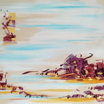 Painting titled "Roches d'or" by Caroline Keller, Original Artwork, Acrylic Mounted on Wood Stretcher frame
