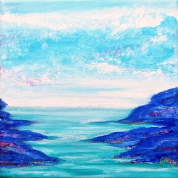 Peinture intitulée "Baie bleue" par Caroline Keller, Œuvre d'art originale, Huile Monté sur Châssis en bois