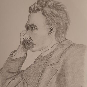 Drawing titled "Portrait Nietzsch" by Caroline Lefebvre, Original Artwork, Pencil