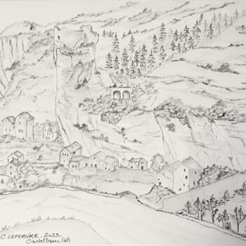 Drawing titled "Castelbouc - Lozère" by Caroline Lefebvre, Original Artwork, Graphite
