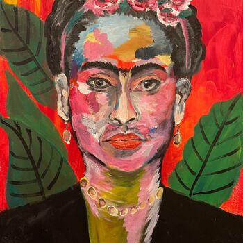 Painting titled "Frida flowers" by Caroline Lima (Calimas), Original Artwork, Acrylic