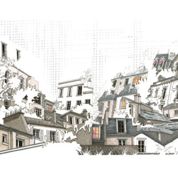 Rysunek zatytułowany „13 maisons” autorstwa Caroline Lopez, Oryginalna praca, Atrament