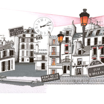 Drawing titled "22 quai d'Orléans" by Caroline Lopez, Original Artwork, Ink