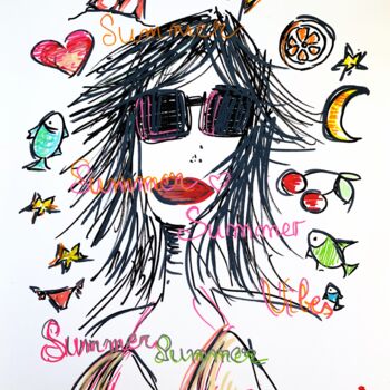 Drawing titled "Summer Vibes" by Caroline Montigneaux, Original Artwork, Marker