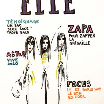 Zeichnungen mit dem Titel "ELLE Cover #5" von Caroline Montigneaux, Original-Kunstwerk, Marker