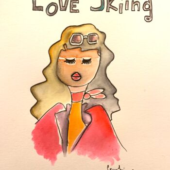 "Love skiing" başlıklı Resim Caroline Montigneaux tarafından, Orijinal sanat, Mürekkep