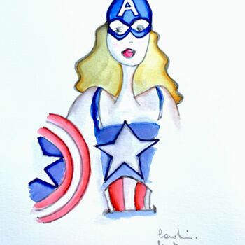 Dessin intitulée "Captain America éta…" par Caroline Montigneaux, Œuvre d'art originale, Encre