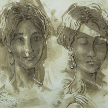 Drawing titled "Portraits" by Caroline Provost, Original Artwork, Ink