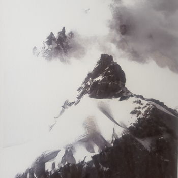 Malerei mit dem Titel "Sombre sur la monta…" von Caroline Seraud, Original-Kunstwerk, Aquarell