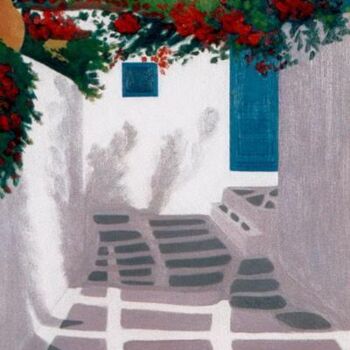 Peinture intitulée "Ruelle à Mykonos" par Caroline Siffredi, Œuvre d'art originale, Huile