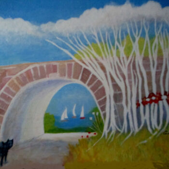 Painting titled "Bridge" by Carolyn   A. Debnam, Original Artwork, Acrylic Mounted on Wood Stretcher frame