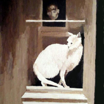 绘画 标题为“White Cat” 由Carolyn   A. Debnam, 原创艺术品, 丙烯 安装在木质担架架上