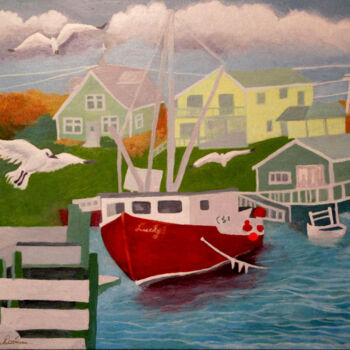 Painting titled "House Inlet" by Carolyn   A. Debnam, Original Artwork, Acrylic Mounted on Wood Stretcher frame