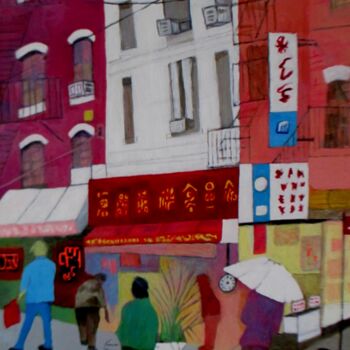 Painting titled "Chinatown" by Carolyn   A. Debnam, Original Artwork, Acrylic Mounted on Wood Stretcher frame