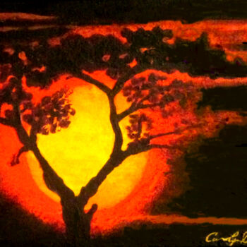Pittura intitolato "Kenya sunset" da Carolyn   A. Debnam, Opera d'arte originale, Acrilico Montato su Telaio per barella in…