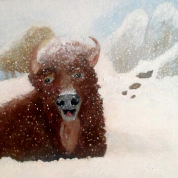 Painting titled "Bison" by Carolyn   A. Debnam, Original Artwork, Acrylic Mounted on Wood Stretcher frame