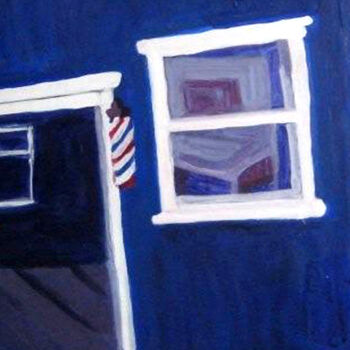 Painting titled "Barber shop" by Carolyn   A. Debnam, Original Artwork, Acrylic Mounted on Wood Stretcher frame