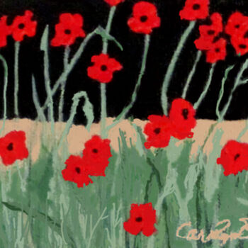 Painting titled "Mini  Poppies" by Carolyn   A. Debnam, Original Artwork, Acrylic Mounted on Wood Stretcher frame