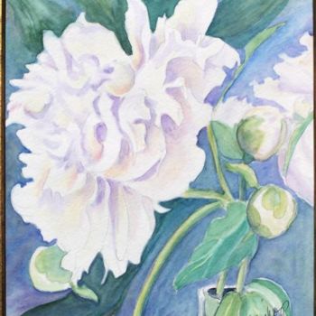 Painting titled "White Peonies" by Carolyn Bishop, Original Artwork, Oil