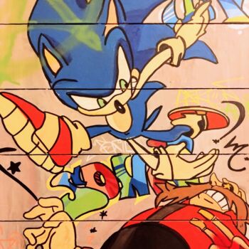 Картина под названием "Street art Sonic &…" - Caronart, Подлинное произведение искусства, Акрил