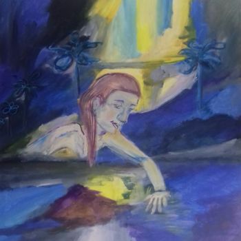 Painting titled "dans le reflet bleu…" by Caropeu, Original Artwork