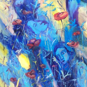 Malerei mit dem Titel "Bleu coquelicots" von Caropeu, Original-Kunstwerk, Acryl