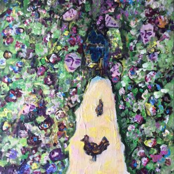 Painting titled "La roseraie de Klimt" by Caropeu, Original Artwork, Acrylic