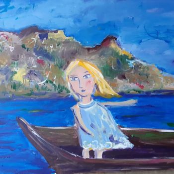 Painting titled "bateau sur l'eau" by Caropeu, Original Artwork, Acrylic