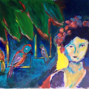 Pintura intitulada "La femme aux perroq…" por Caropeu, Obras de arte originais, Acrílico