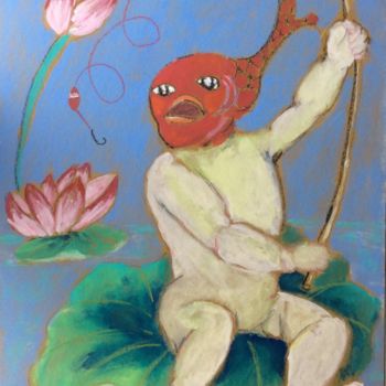 Peinture intitulée "Pêche a la ligne" par Caropeu, Œuvre d'art originale, Acrylique