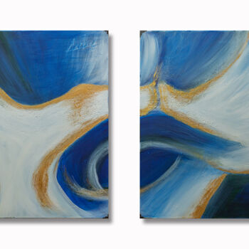 Картина под названием "Blue IV & V (Diptyc…" - Carraux, Подлинное произведение искусства, Акрил Установлен на Деревянная рам…