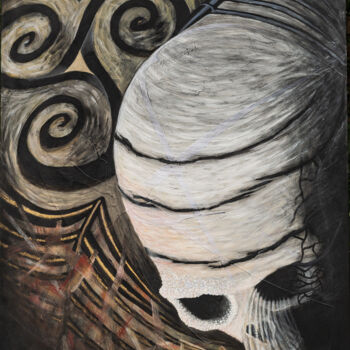 제목이 "Skullusion I"인 미술작품 Carraux로, 원작, 아크릴 나무 들것 프레임에 장착됨