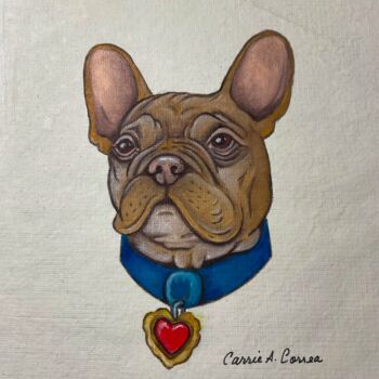 Peinture intitulée "Frenchie Heart" par Carrie Correa, Œuvre d'art originale, Huile