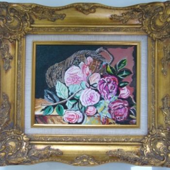 Peinture intitulée "pannier de roses" par Carro, Œuvre d'art originale