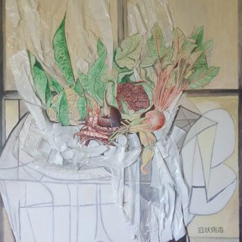 Collages titled "still life  with pl…" by Cartasso, Original Artwork, Acrylic