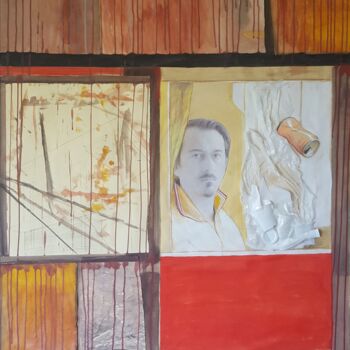 Collages titulada "selfportrait  with…" por Cartasso, Obra de arte original, Acrílico