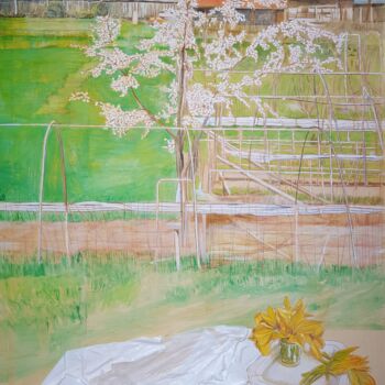 Schilderij getiteld "plum tree in bloom…" door Cartasso, Origineel Kunstwerk, Acryl