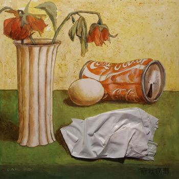 Painting titled "still life with whi…" by Cartasso, Original Artwork, Oil