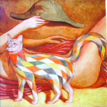 Painting titled "le-chat-arlequin-55…" by Cartasso, Original Artwork, Oil