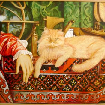 Pintura intitulada "mon-chat-holbein-60…" por Cartasso, Obras de arte originais, Óleo