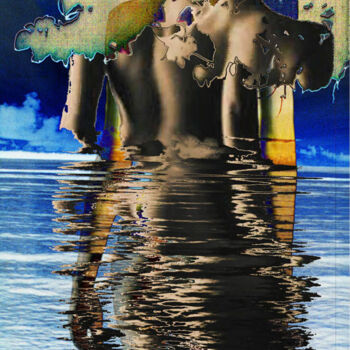Digital Arts titled "Girl in PNG Sunset" by Casey Herman, Original Artwork, Photo Montage