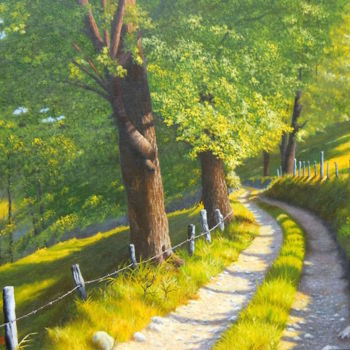 Painting titled "CHEMIN FORESTIER" by Casez, Original Artwork, Oil