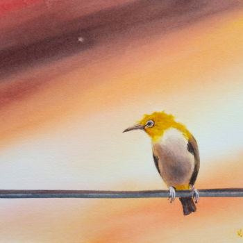 Peinture intitulée "Oiseau jaune soleil…" par Le Forestier, Œuvre d'art originale, Aquarelle