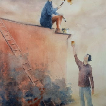 Peinture intitulée "Peindre sur le ciel" par Le Forestier, Œuvre d'art originale