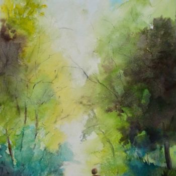 Peinture intitulée "Au bois avec son ch…" par Le Forestier, Œuvre d'art originale, Aquarelle
