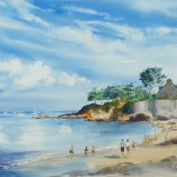 Peinture intitulée "Plage de Beg Meil" par Le Forestier, Œuvre d'art originale, Aquarelle