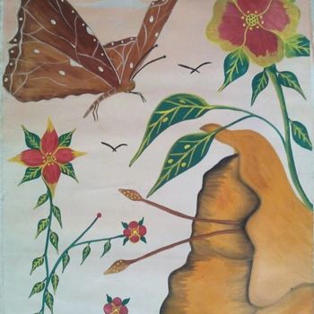 Painting titled "Papillon et la fleur" by Cassandro Leonidas, Original Artwork, Acrylic